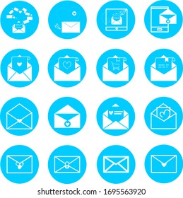 Set of email icons. Open envelope pictogram. Mail symbol, email and messaging, email marketing campaign for website design, mobile application, ui. Sending or receiving email concept working process.