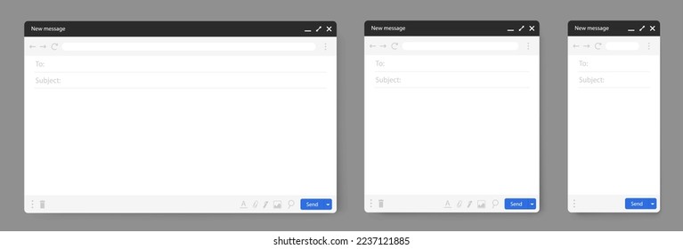 Set of email interface. Template of browser window illustration