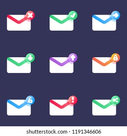 Set of email or message status icon. Flat design style icons.