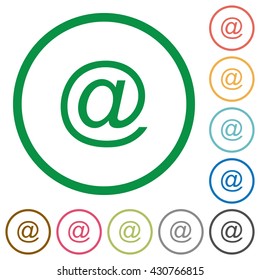 Set of email symbol color round outlined flat icons on white background