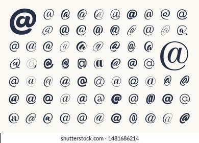 Set of email symbol monkey or at. Vector illustration icons in different styles isolated for graphic and web design.  