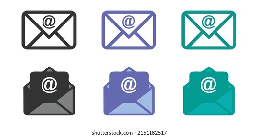 Set of email vector icons isolated on white background in different styles. Mail icons set vector illustration.