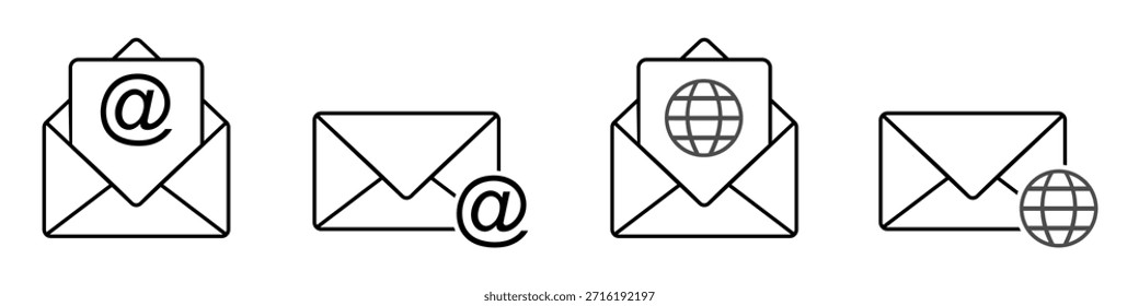 Conjunto de Vector de ícono de Sitio web de correo electrónico para comunicación digital e interfaces de Internet. Ideal para Botones de contacto, boletines informativos, navegación del navegador y Diseño web.