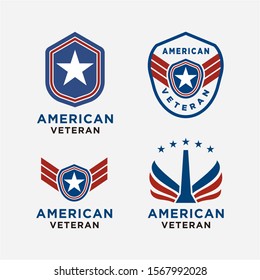 Set Emblem American Veteran Logo Design Vector