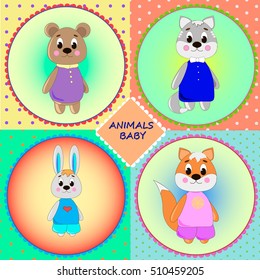 Set Emblem cards with cute cartoon Animals, can be used for wallpaper, design, card, invitation. 