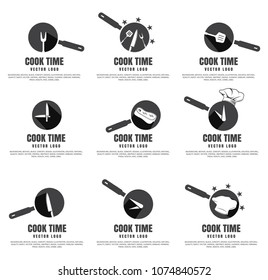 set emblem cook time, vector flat logo, icons a white background
