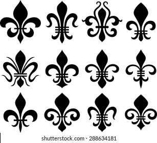 Set of emblem fleur de lys symbol icon 