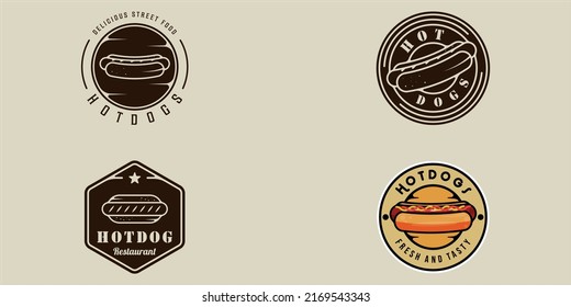 set of emblem hotdog vintage vector illustration template icon graphic design. bundle collection of various hotdogs street and fast food sign or symbol for business restaurant and cafe with badge