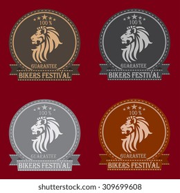 Set of emblem or label of Bikers Festival. Set of badges with lion
