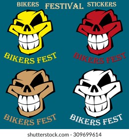 Set of emblem or label of bikers festival. Set of badges with scull