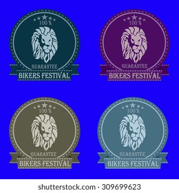 Set of emblem or label of Bikers Festival. Set of badges with lion