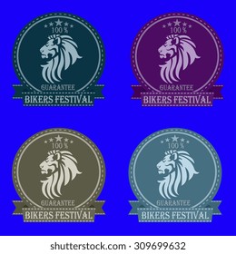 Set of emblem or label of Bikers Festival. Set of badges with lion