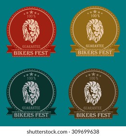 Set of emblem or label of Bikers Festival. Set of badges with lion