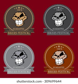 Set of emblem or label of bikers festival. Set of badges with scull