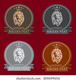 Set of emblem or label of Bikers Festival. Set of badges with lion