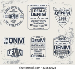 Set of emblem, labels denim typography, t-shirt graphics, vectors