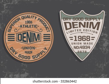 Set of emblem, labels denim typography, t-shirt graphics, vectors