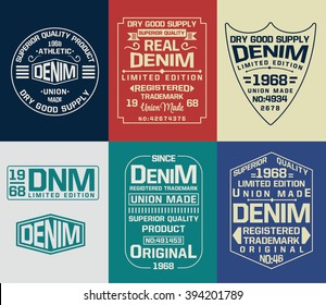 Set Of Emblem, Labels Denim Typography, T-shirt Graphics, Vectors