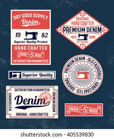 Set of emblem, labels denim typography, t-shirt graphics, vectors