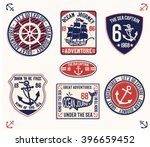 Set of emblem, labels marine typography, t-shirt graphics, vectors
