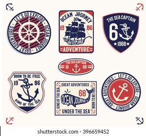 Set Of Emblem, Labels Marine Typography, T-shirt Graphics, Vectors
