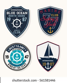 Set of emblem, labels marine typography, t-shirt graphics, vectors