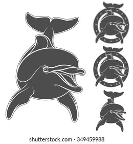 Set of emblem with the logo of a dolphin. Isolated objects on a white background