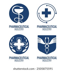 Conjunto de emblema de la industria médica y farmacéutica