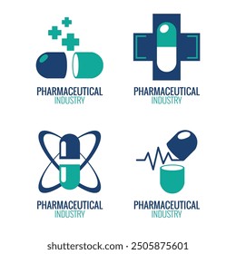 Set of emblem medical and pharmaceutical industry