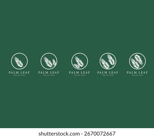 Conjunto de logotipo de la hoja de palma del emblema, logotipo de la hoja de palma con diseño de estilo elegante, logotipo mínimo de la hoja de palma
