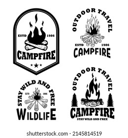 Set of emblem template with campfire. Design element for greeting card, t shirt, poster. Vector illustration