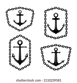 Set of emblem templates with anchor. Design element for logo, label, sign, badge. Vector illustration