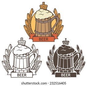 set of emblem with a wooden beer mug and wheat wreath