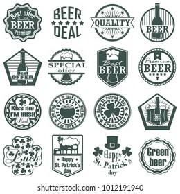 a set of emblems with beer and St. Patrick's Day.