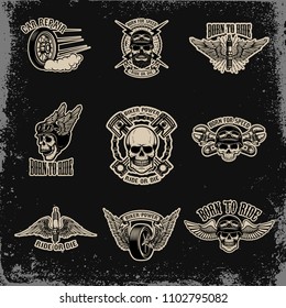 Set of emblems for biker club. Car repair. for logo,label, sign, badge. Vector illustration