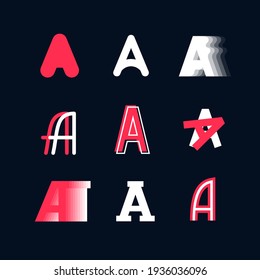 A set of emblems. Capital letters A of the Latin alphabet in different styles. A design element. Vector illustration.