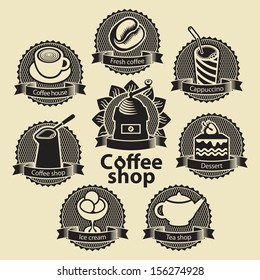 set of emblems for coffee and tea shop