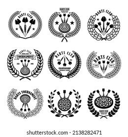 Set of emblems with darts. Design element for logo, label, sign, emblem. Vector illustration