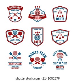 Set of emblems with darts. Design element for logo, label, sign, emblem. Vector illustration