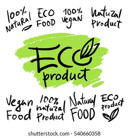 A set of emblems for the eco-natural products, vegetarian food.