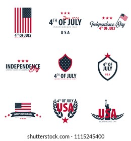 Set of Emblems of Fourth of July. 4th of July. Independence Day of the USA. Vector illustration