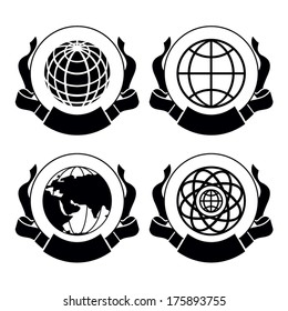 Set of emblems Globes Branding Identity Corporate vector logo design templates Isolated on a white background
