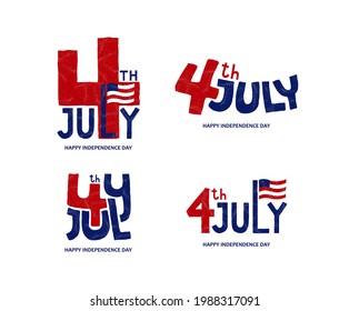 Set of emblems for the independence day United States of America. 4th of July. Retro labels. Vector hand drawn illustration.