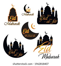 Set von Emblemen für den islamischen heiligen Urlaub Eid Mubarak und andere. Iss einen ersten. Arabische Traditionen. Eid Mubarak Gruß. Beste Badges für Ihr Design. Einfach zu bearbeiten und zu verwenden.