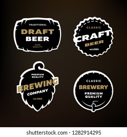 A set of Emblems, logos on the theme of brewing on a dark background.