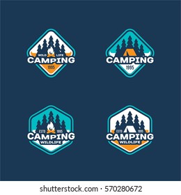 Set of emblems on the themes of wildlife, adventure and camping. Vector logo.