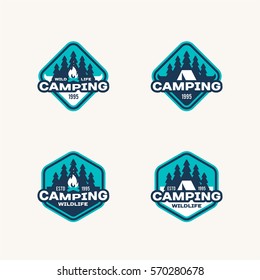 Set of emblems on the themes of wildlife, adventure and camping. Vector logo.