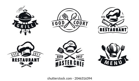 Set of emblems for restaurant or cafe. Design elements for logo, label, sign. Vector illustration