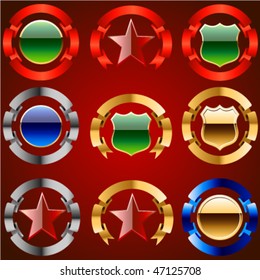 Conjunto de emblemas con cinta y estrellas