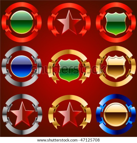 Set of emblems with ribbon and stars